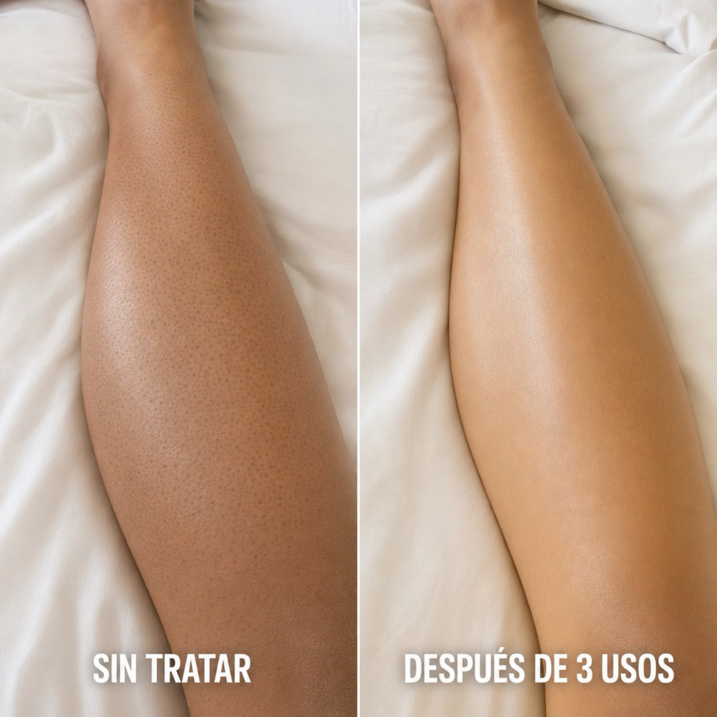 Piernas sin tratar vs. después de 3 usos