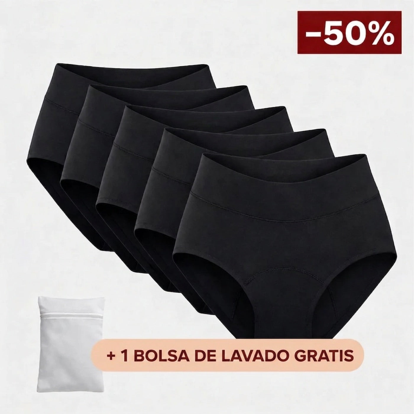 Paquete de 5 pantaletas color Negro Medianoche — 50% OFF