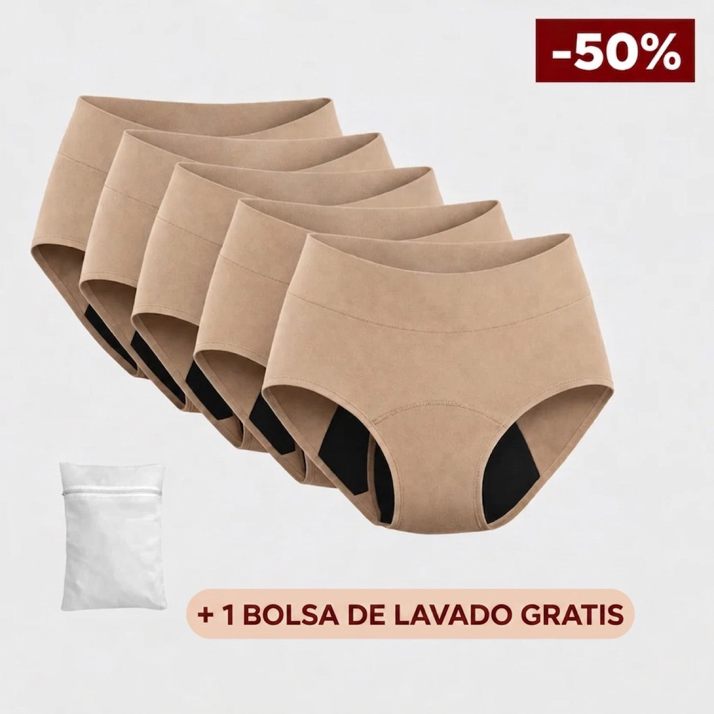 Paquete de 5 pantaletas color Arena Dorada — 50% OFF
