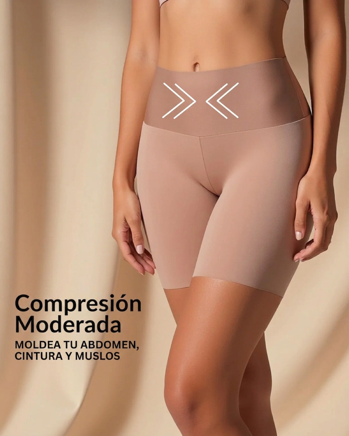 Compresión moderada — moldea abdomen, cintura y muslos