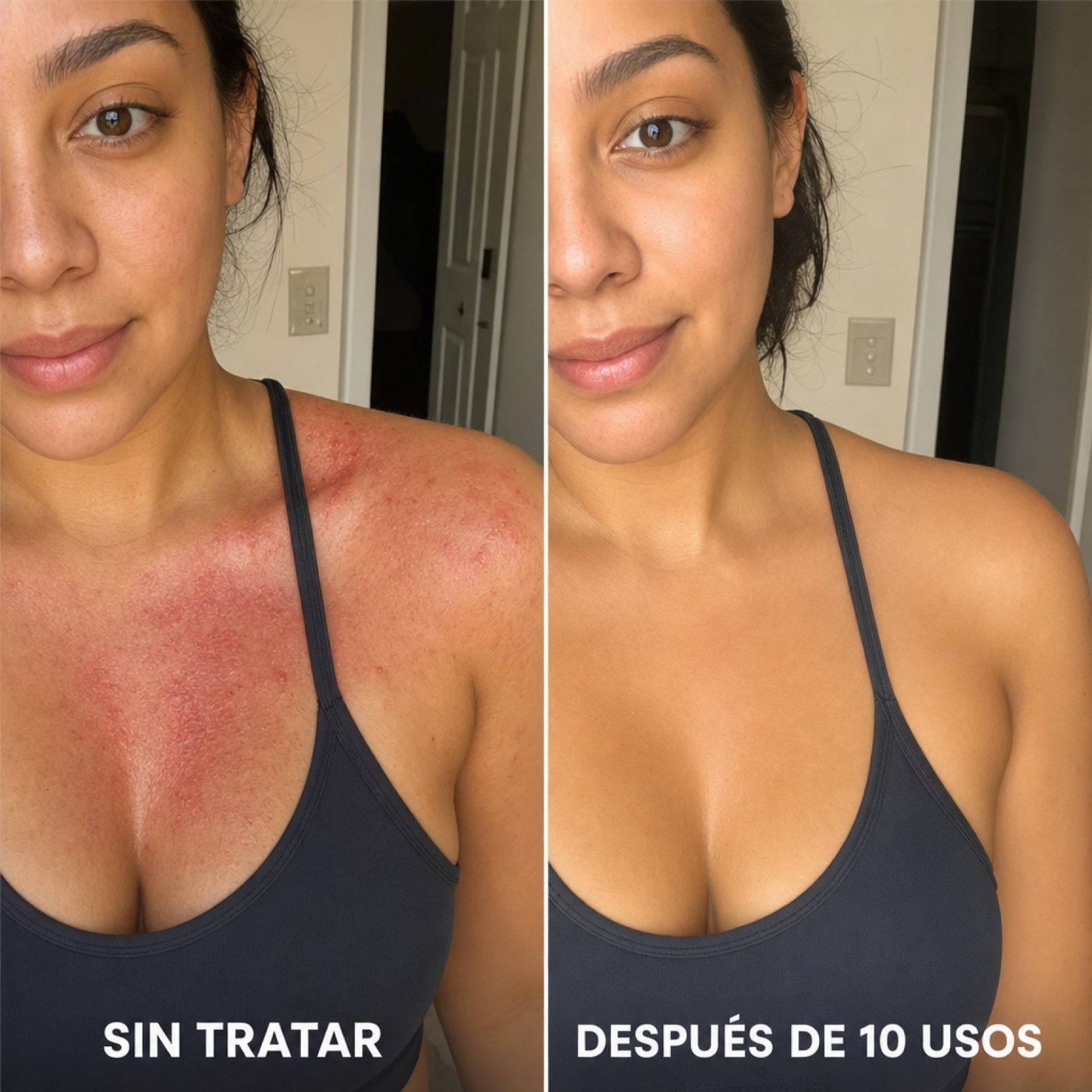 Hombro y pecho sin tratar vs. después de 10 usos