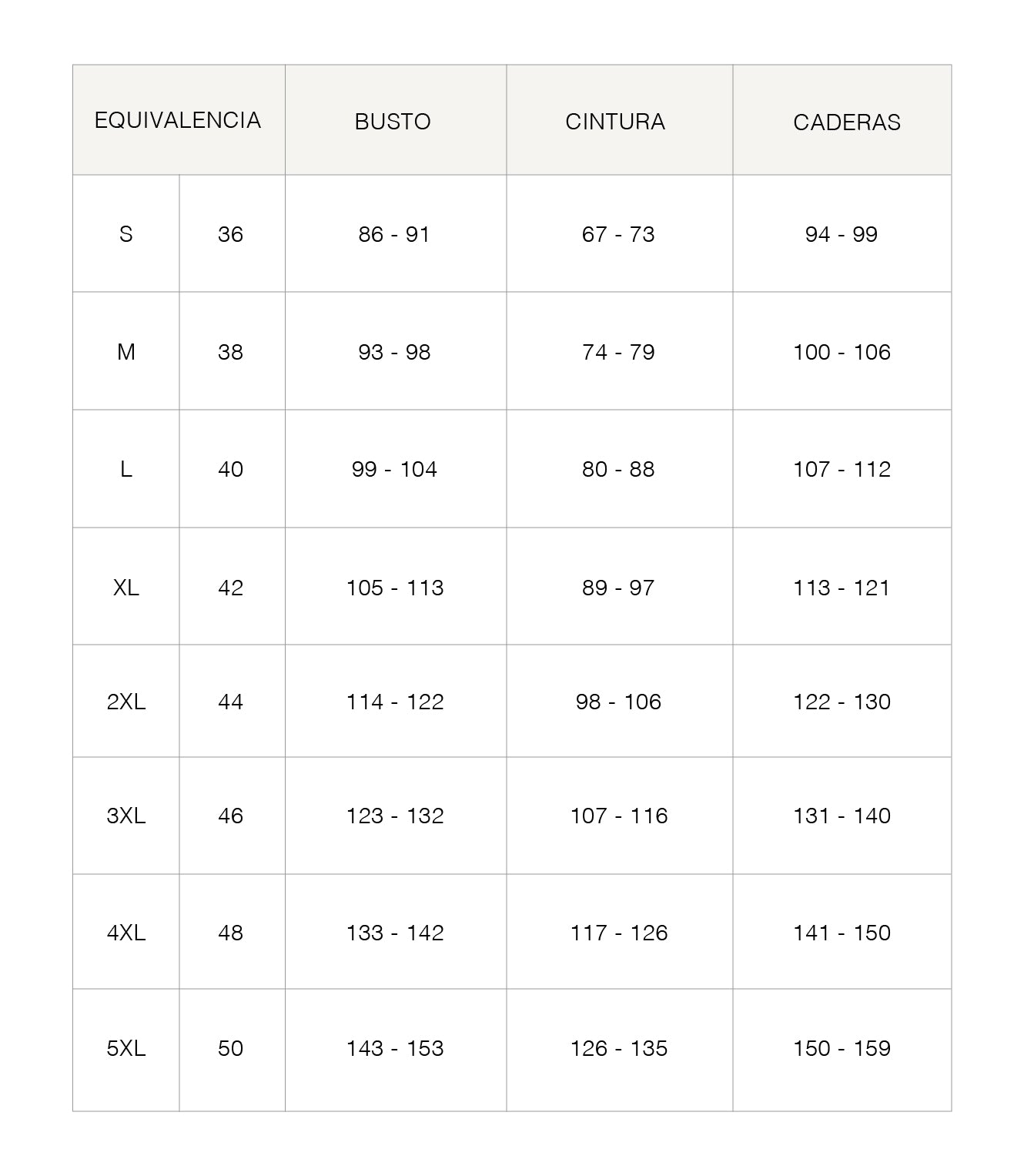 Guía de tallas